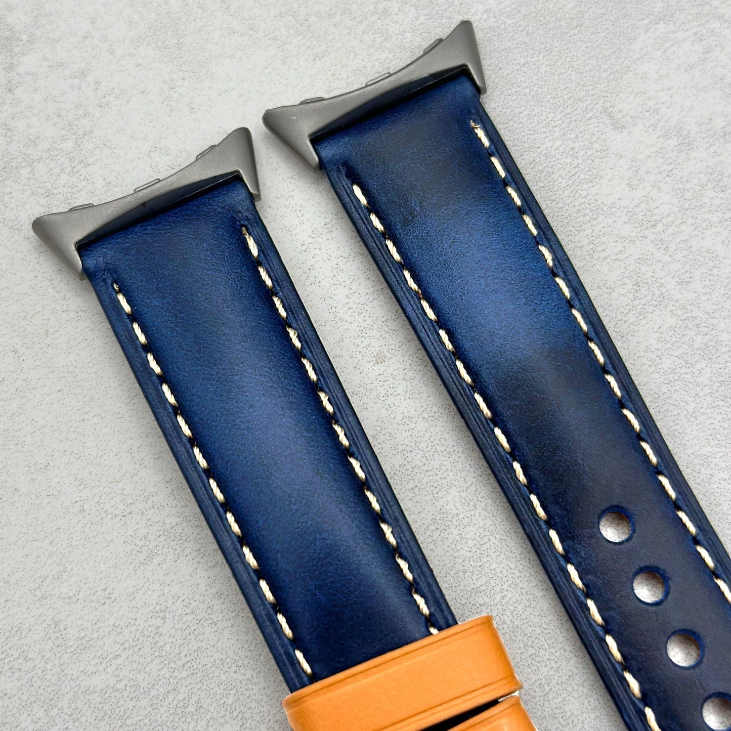 The Oxford: Navy Blue Padded Calf Skin Google Pixel Watch Strap