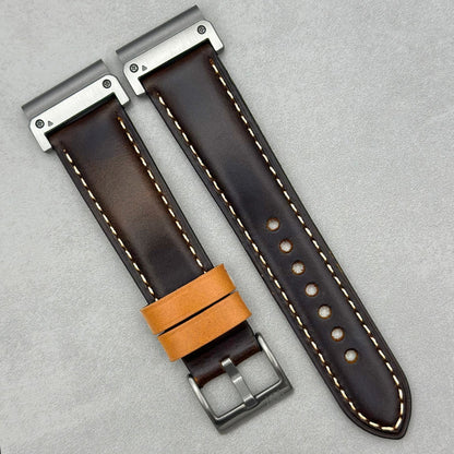 The Oxford: Chocolate Brown Padded Calf Skin Garmin QuickFit Watch Strap