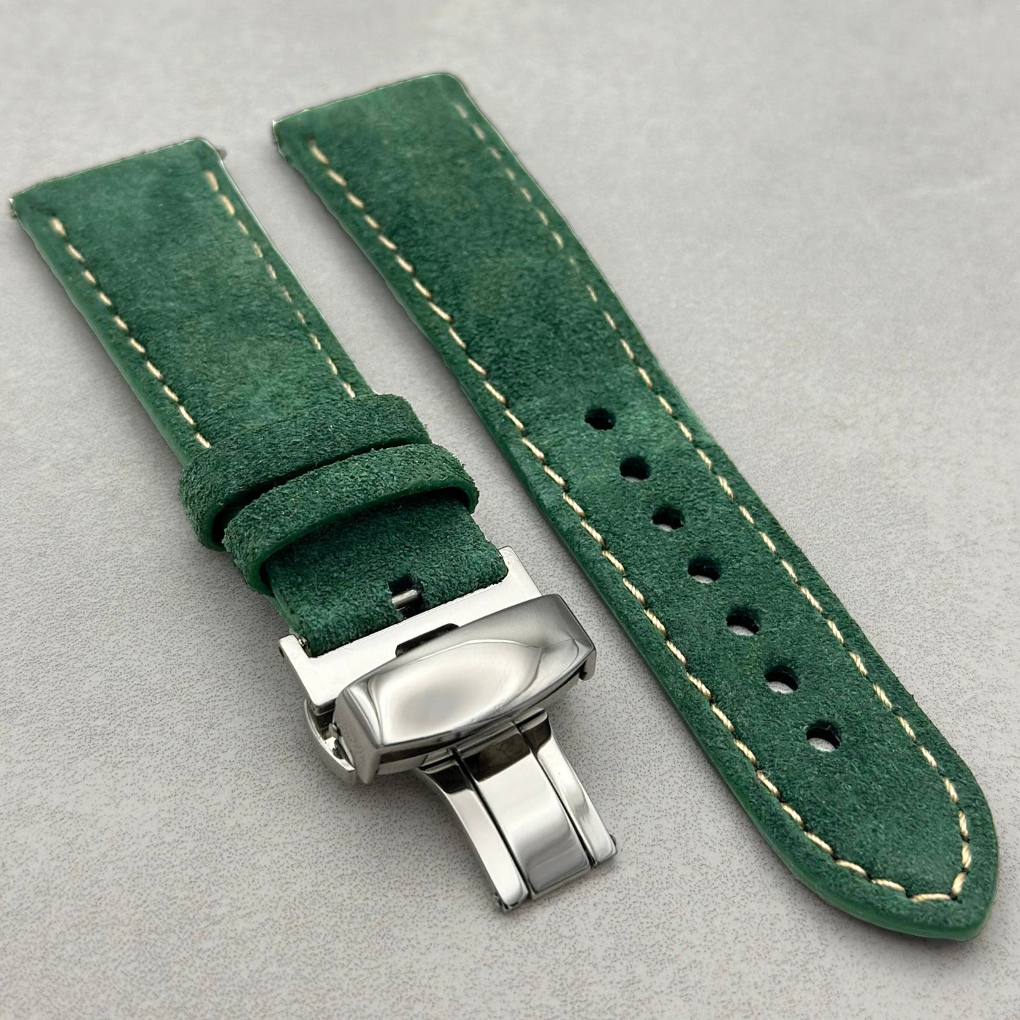 The Paris: Hunter Green Padded Suede Watch Strap