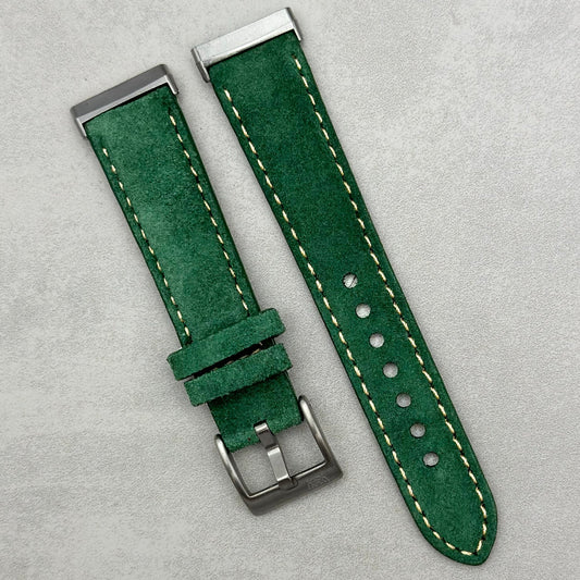 The Paris: Hunter Green Padded Suede Fitbit Versa/Sense Watch Strap