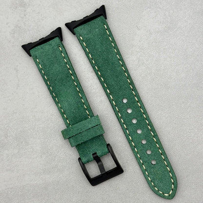 The Paris: Hunter Green Padded Suede Google Pixel Watch Strap