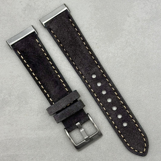 The Paris: Gunmetal Grey Padded Suede Fitbit Versa/Sense Watch Strap