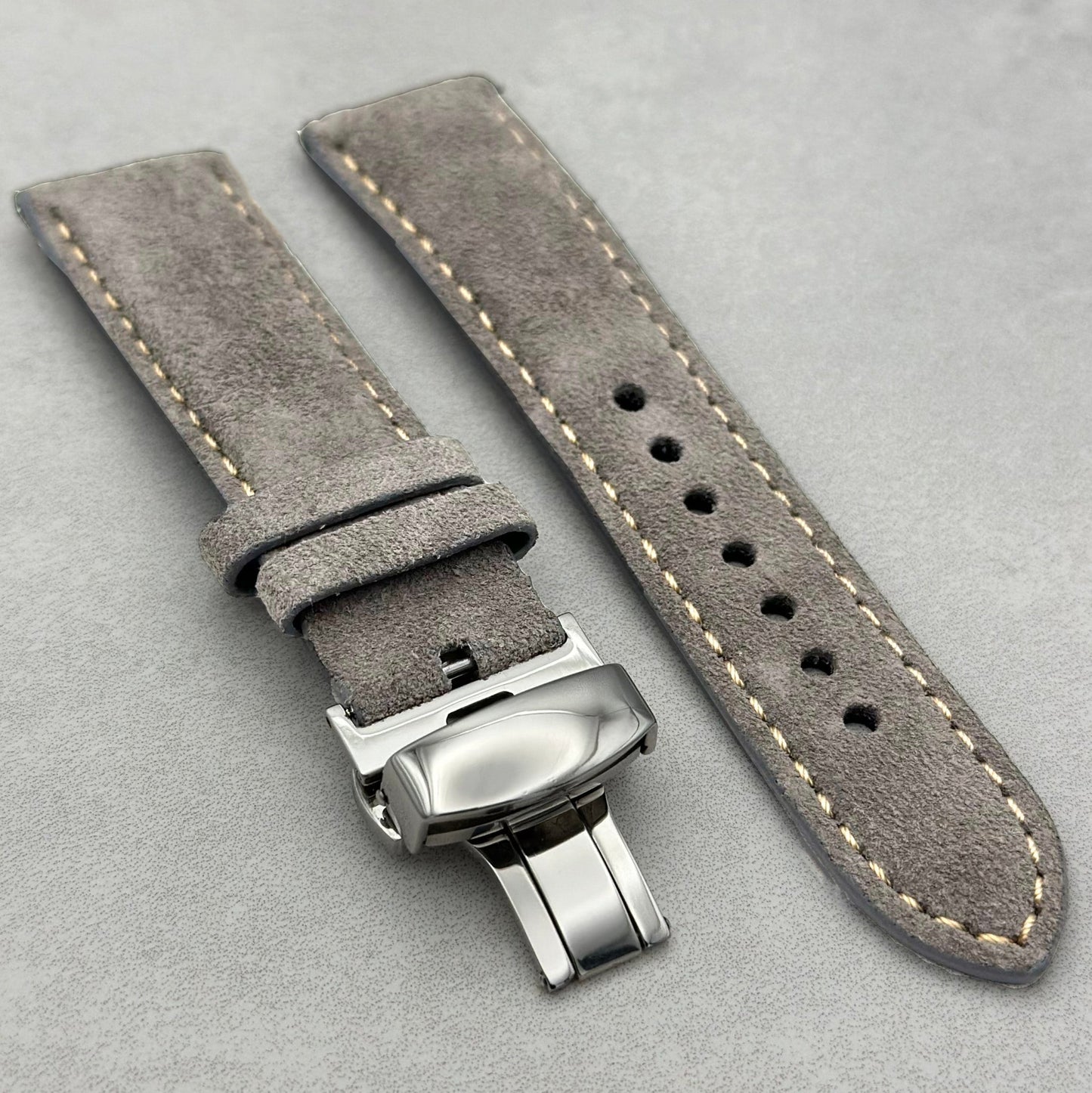 The Paris: Light Grey Padded Suede Watch Strap