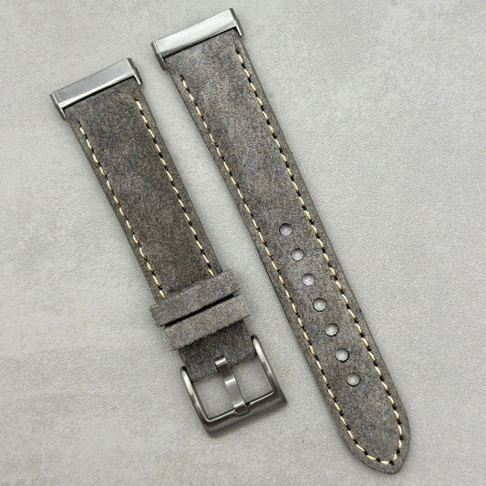 The Paris: Light Grey Padded Suede Fitbit Versa/Sense Watch Strap