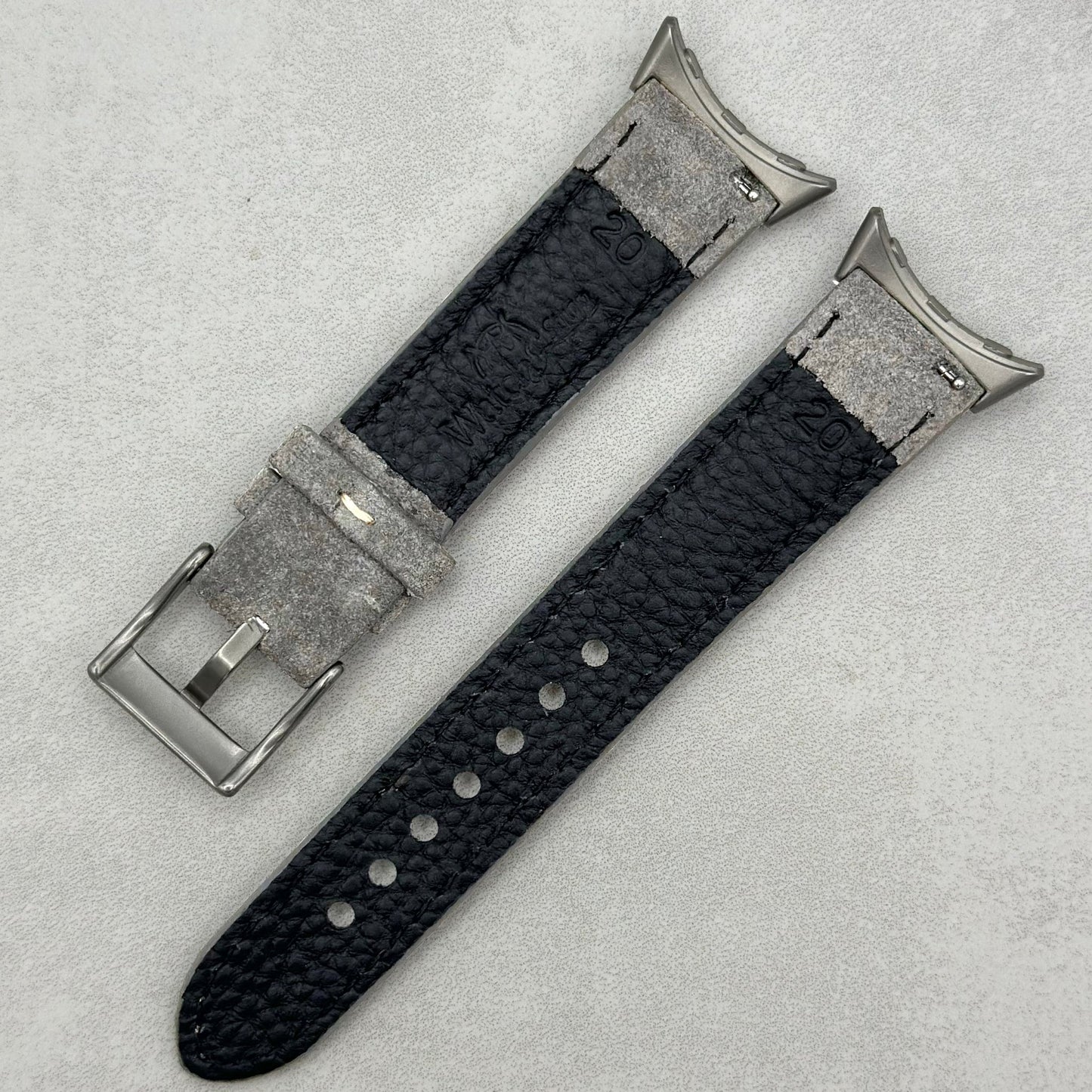 The Paris: Light Grey Padded Suede Google Pixel Watch Strap