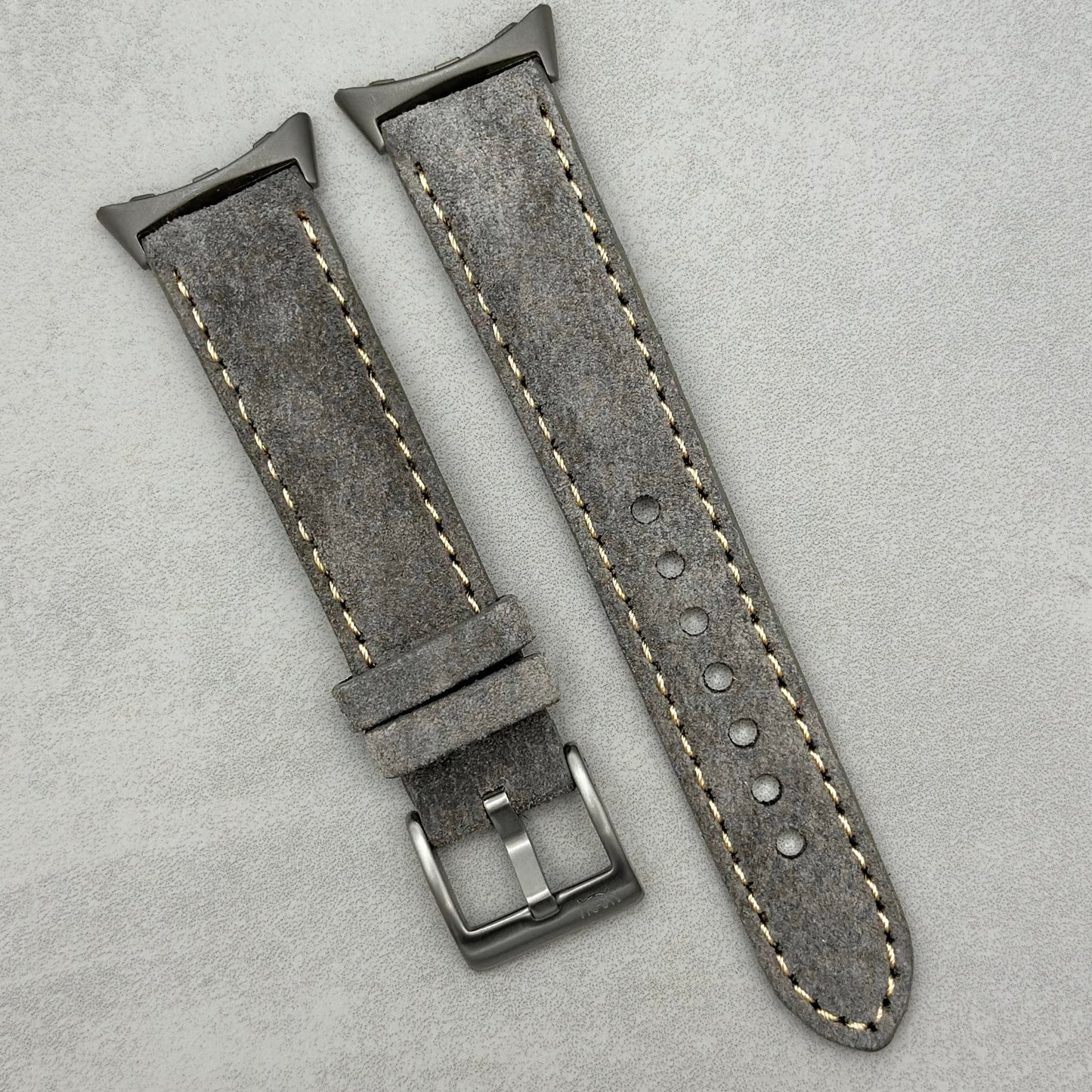 The Paris: Light Grey Padded Suede Google Pixel Watch Strap