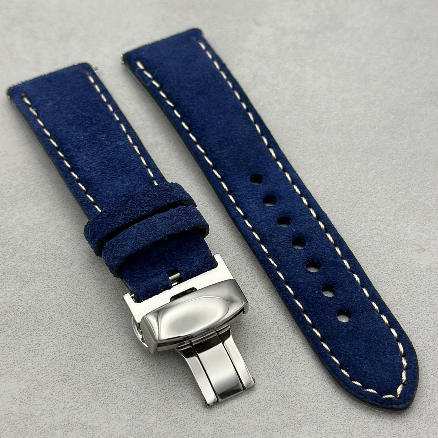 The Paris: Navy Blue Padded Suede Watch Strap