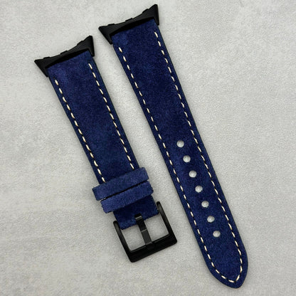 The Paris: Navy Blue Padded Suede Google Pixel Watch Strap