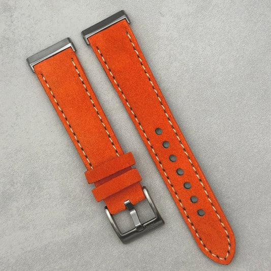 The Paris: Orange Padded Suede Fitbit Versa/Sense Watch Strap