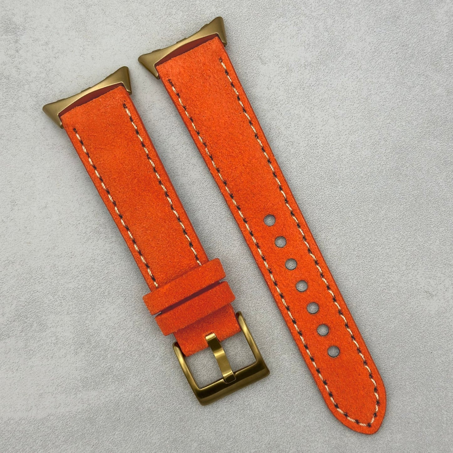 The Paris: Orange Padded Suede Google Pixel Watch Strap