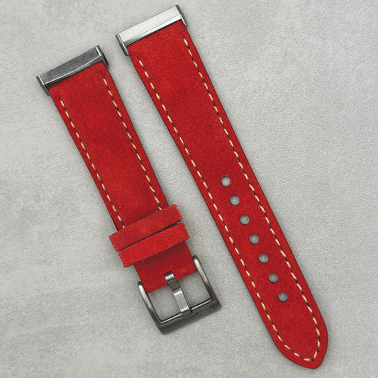 The Paris: Ruby Red Padded Suede Fitbit Versa/Sense Watch Strap