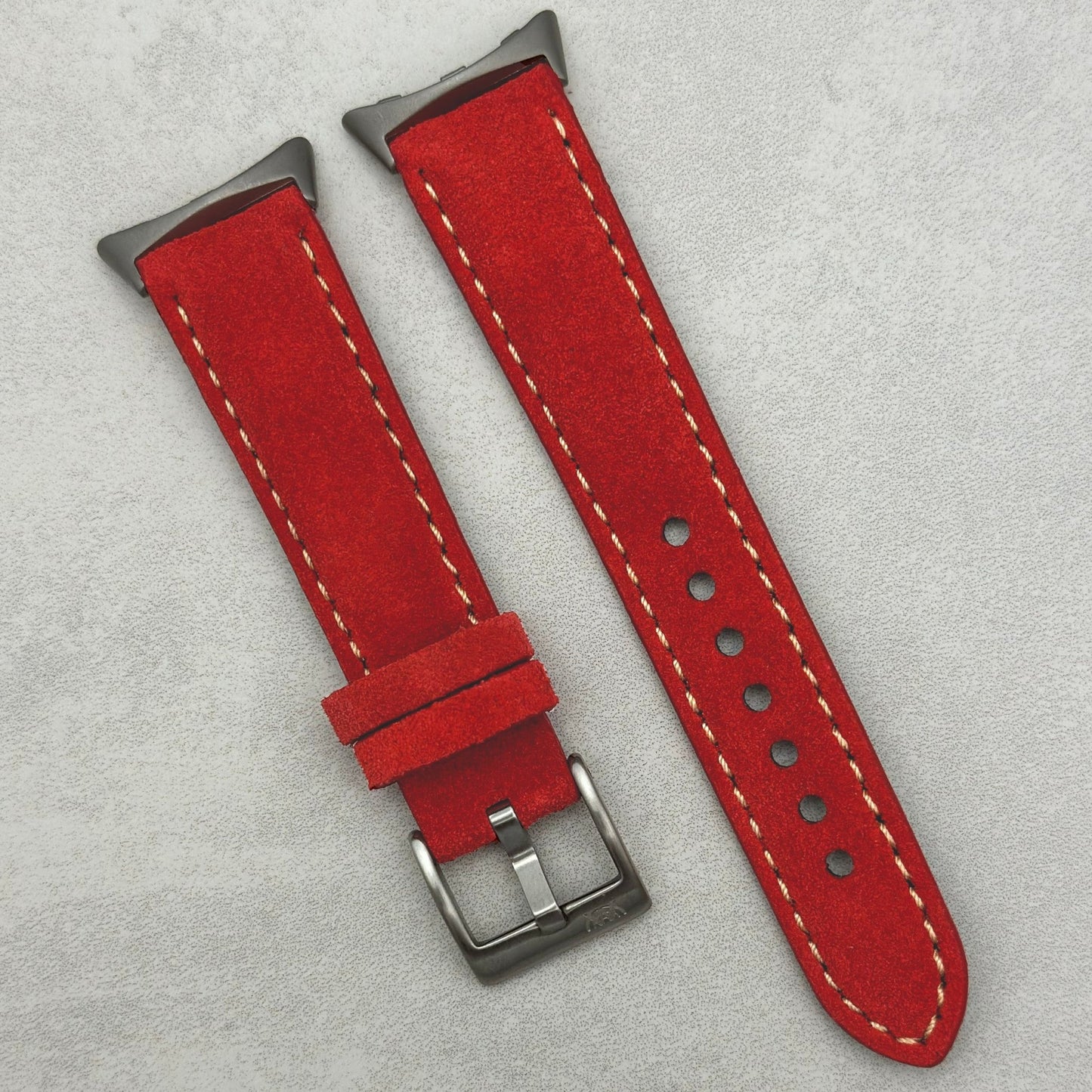 The Paris: Ruby Red Padded Suede Google Pixel Watch Strap