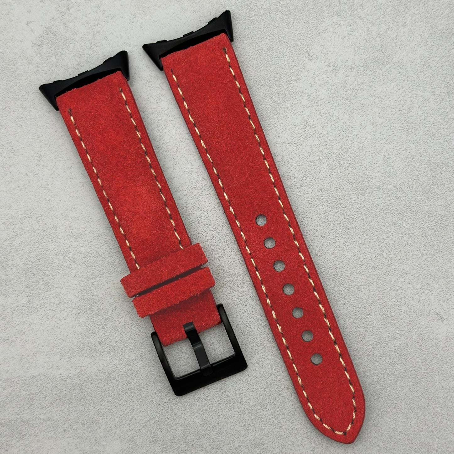 The Paris: Ruby Red Padded Suede Google Pixel Watch Strap