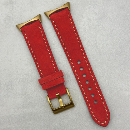 The Paris: Ruby Red Padded Suede Google Pixel Watch Strap