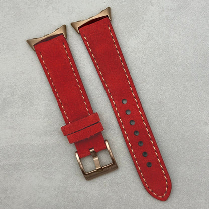 The Paris: Ruby Red Padded Suede Google Pixel Watch Strap