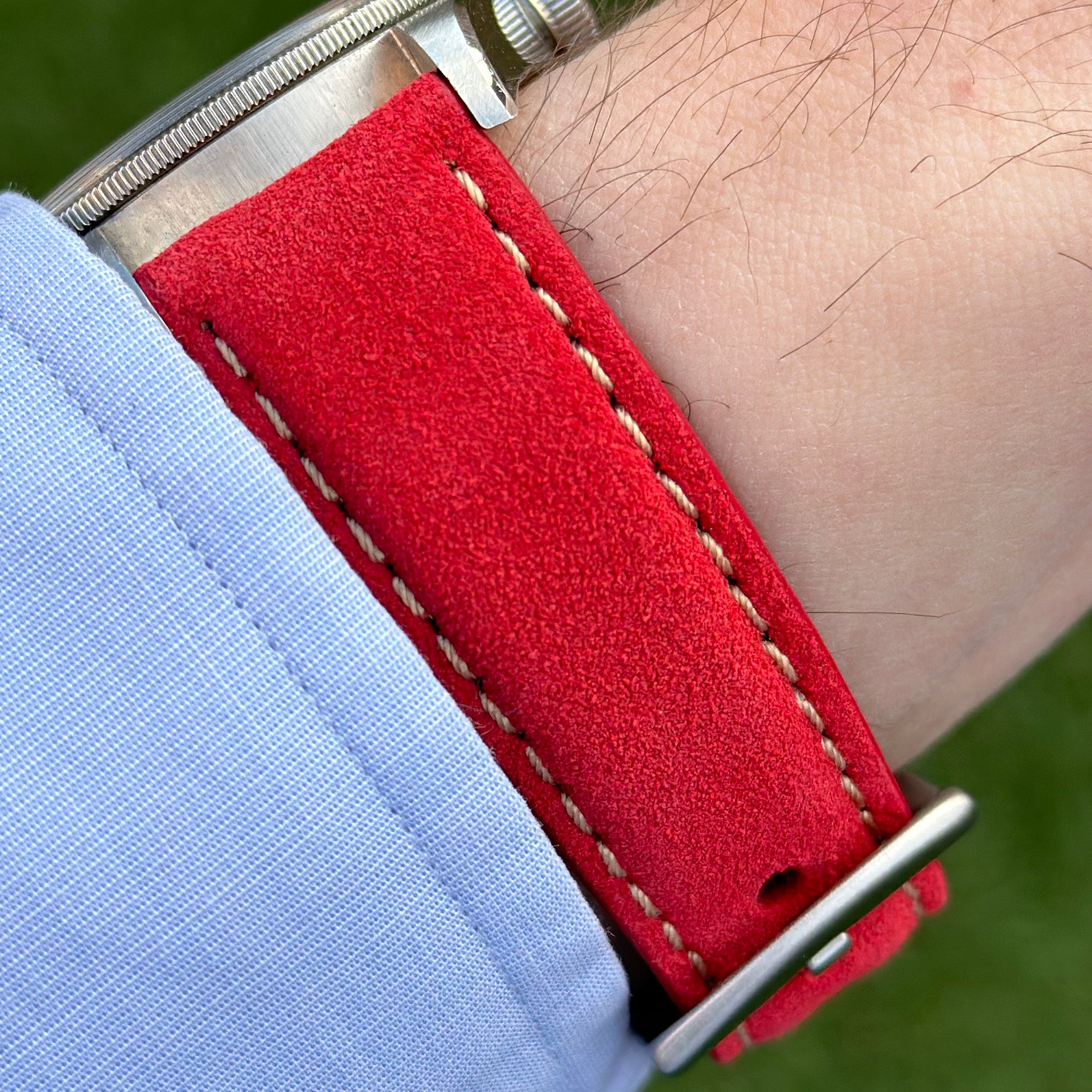 Red suede watch strap sale