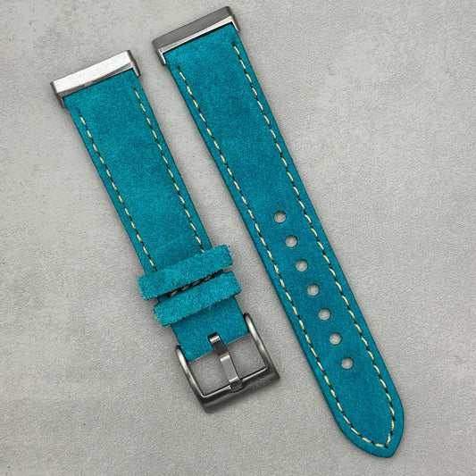 The Paris: Turquoise Blue Padded Suede Fitbit Versa/Sense Watch Strap