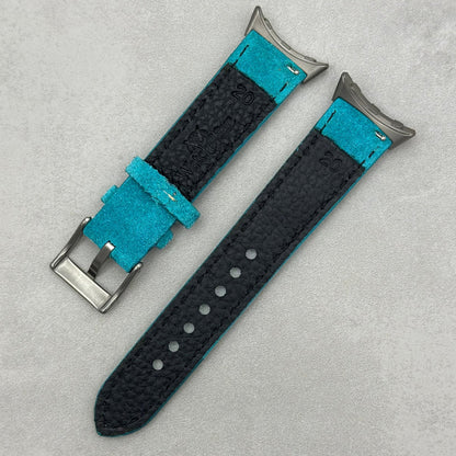 The Paris: Turquoise Blue Padded Suede Google Pixel Watch Strap