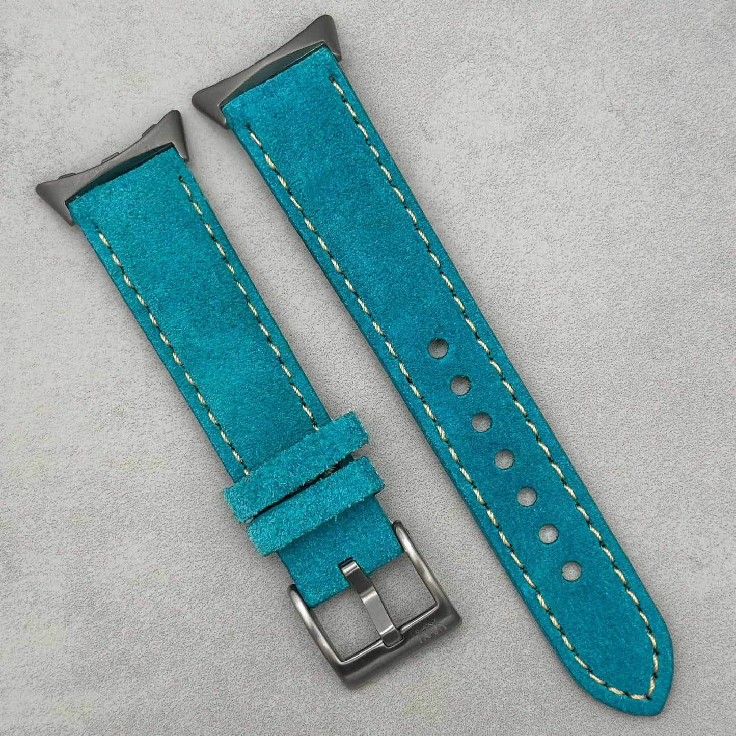 The Paris: Turquoise Blue Padded Suede Google Pixel Watch Strap