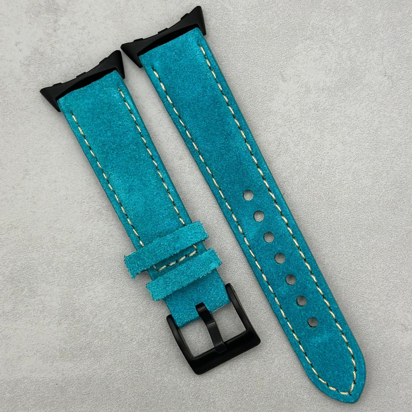 The Paris: Turquoise Blue Padded Suede Google Pixel Watch Strap