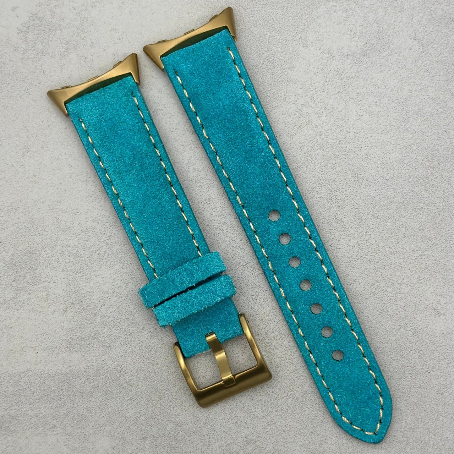 The Paris: Turquoise Blue Padded Suede Google Pixel Watch Strap