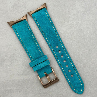 The Paris: Turquoise Blue Padded Suede Google Pixel Watch Strap