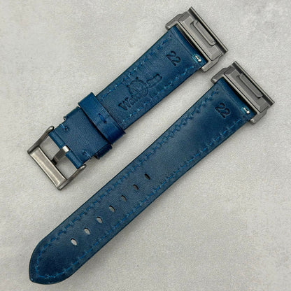 The Prague: Marine Blue Vegetable Tanned Full Grain Leather Garmin QuickFit Watch Strap