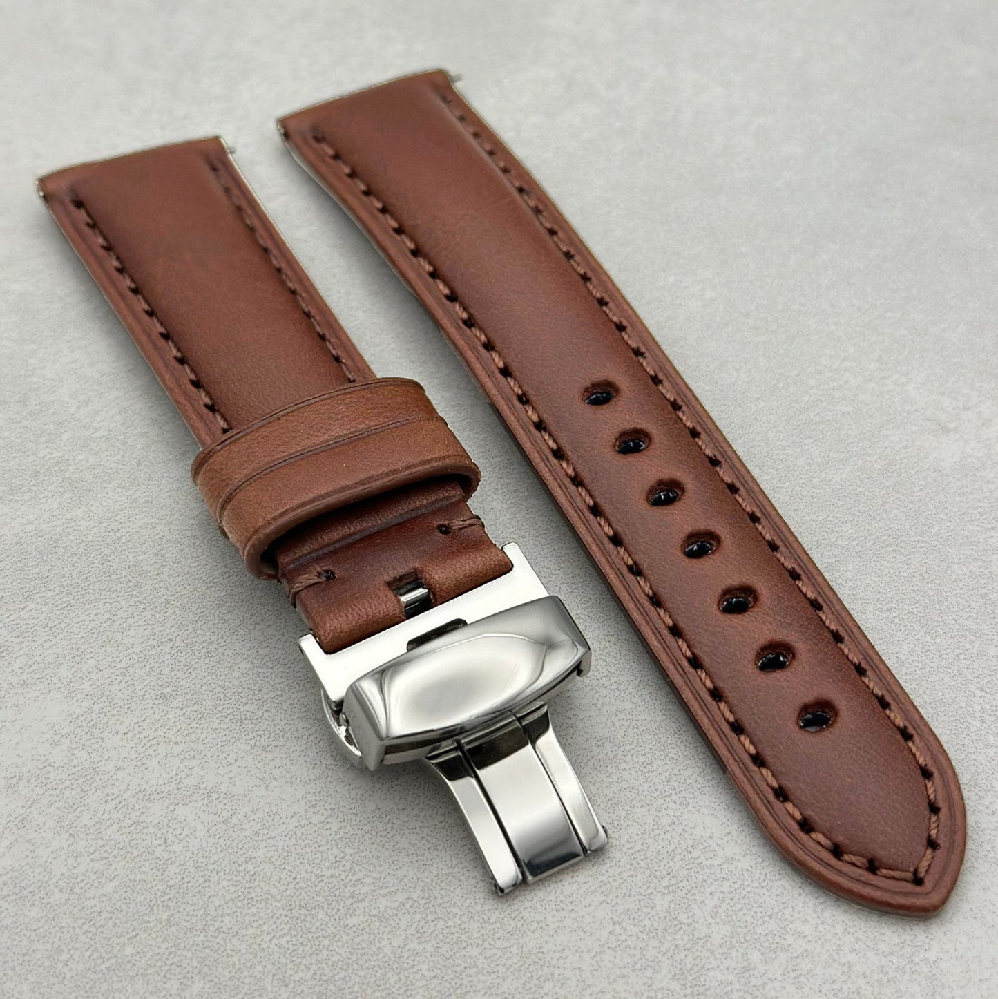 The Prague: Chestnut Brown Vegetable Tanned Full Grain Leather Watch Strap