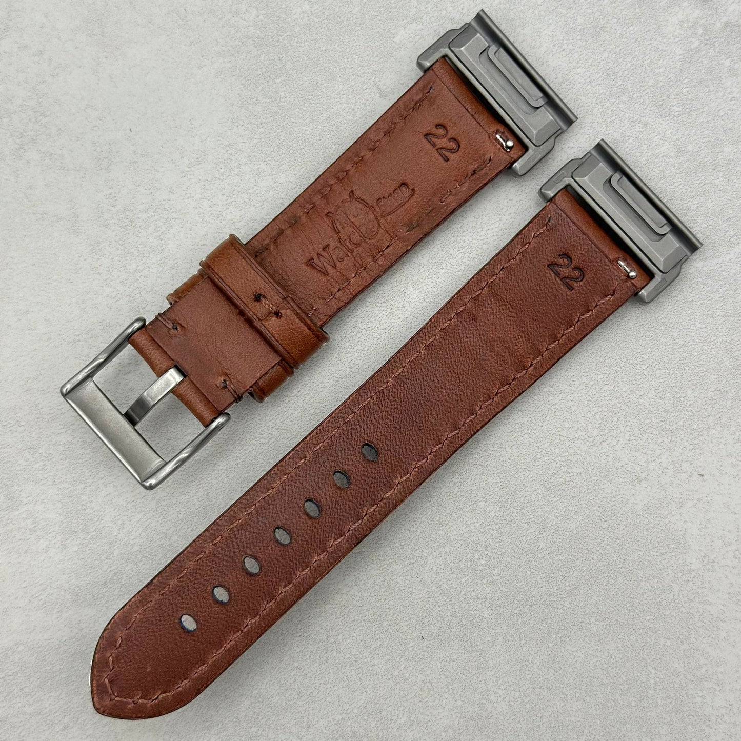 The Prague: Chestnut Brown Vegetable Tanned Full Grain Leather Garmin QuickFit Watch Strap