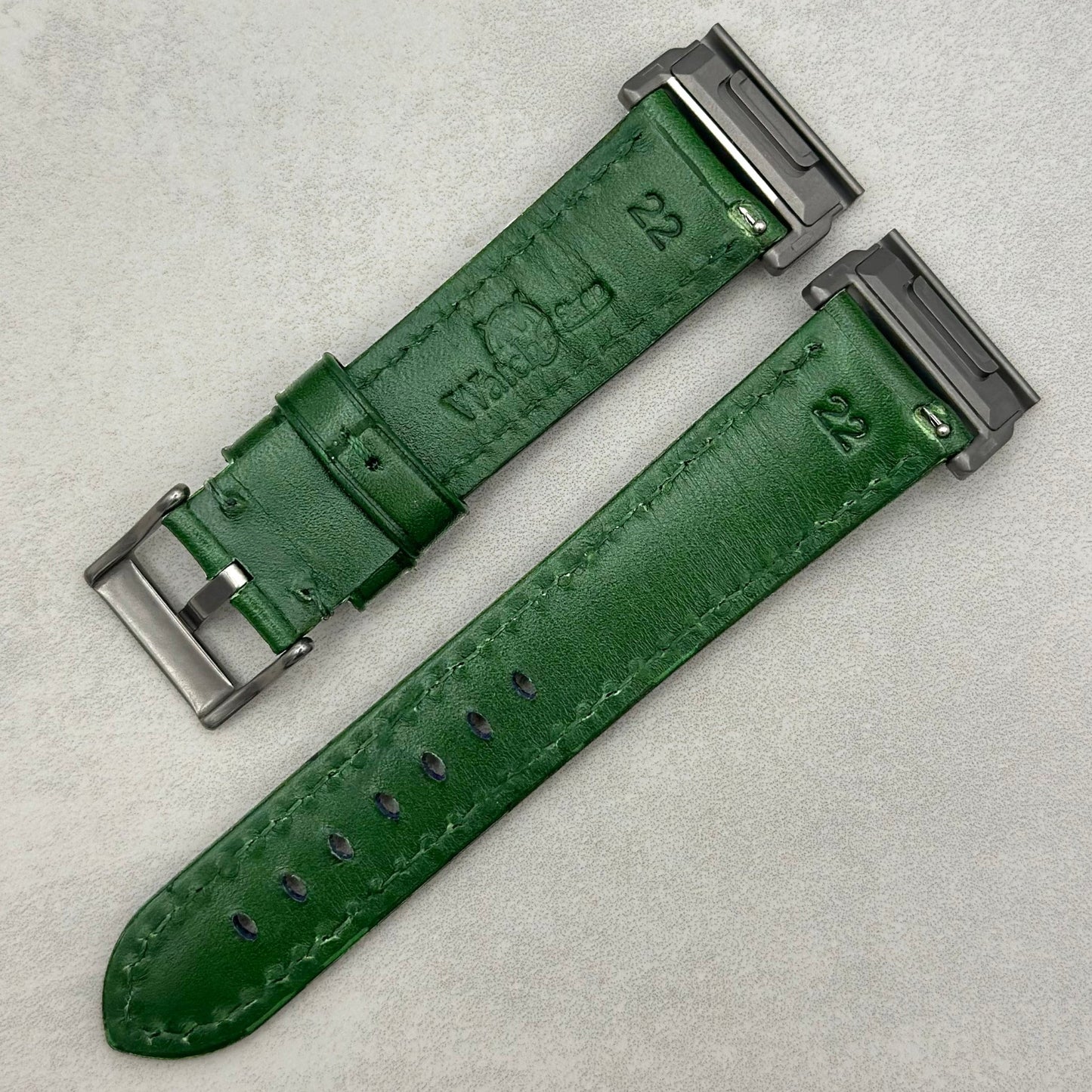 The Prague: Racing Green Vegetable Tanned Full Grain Leather Garmin QuickFit Watch Strap