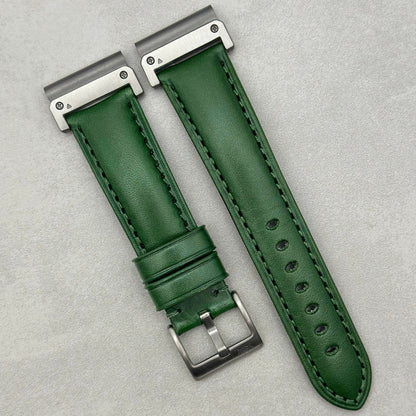 The Prague: Racing Green Vegetable Tanned Full Grain Leather Garmin QuickFit Watch Strap