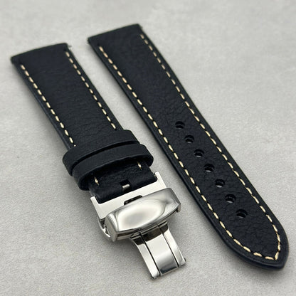 The Rome: Jet Black Italian Full Grain Leather Fitbit Versa/Sense Watch Strap