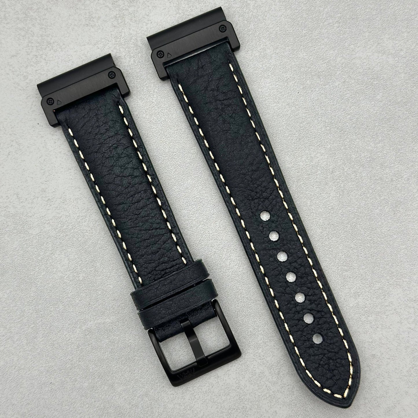 The Rome: Onyx Black Italian Full Grain Leather Garmin QuickFit Watch Strap