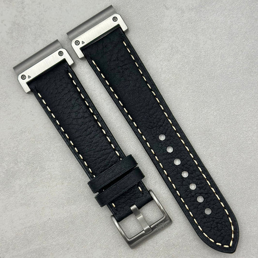 The Rome: Onyx Black Italian Full Grain Leather Garmin QuickFit Watch Strap