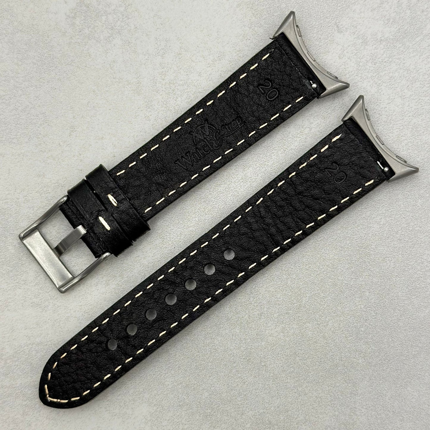 The Rome: Jet Black Italian Full Grain Leather Google Pixel Watch Strap