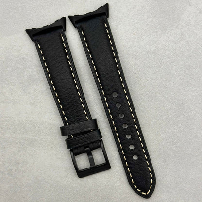 The Rome: Jet Black Italian Full Grain Leather Google Pixel Watch Strap