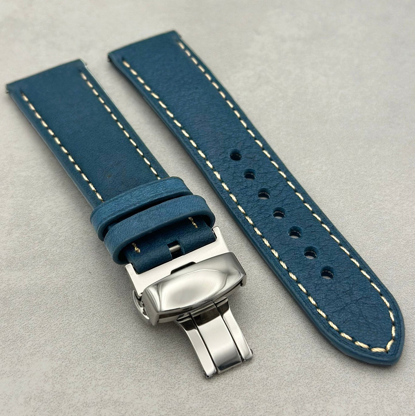 The Rome: Prussian Blue Italian Full Grain Leather Fitbit Versa/Sense Watch Strap