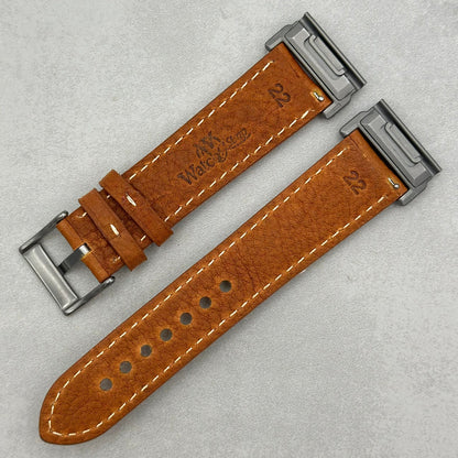 The Rome: Copper Brown Italian Full Grain Leather Garmin QuickFit Watch Strap