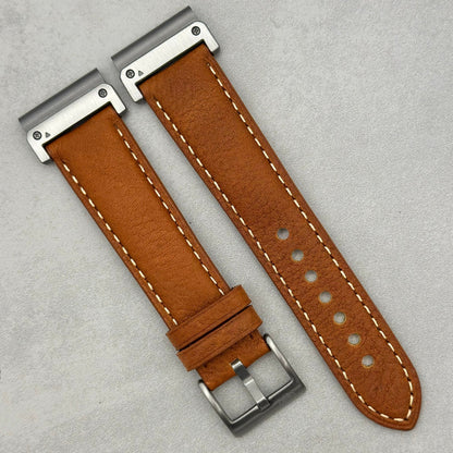 The Rome: Copper Brown Italian Full Grain Leather Garmin QuickFit Watch Strap