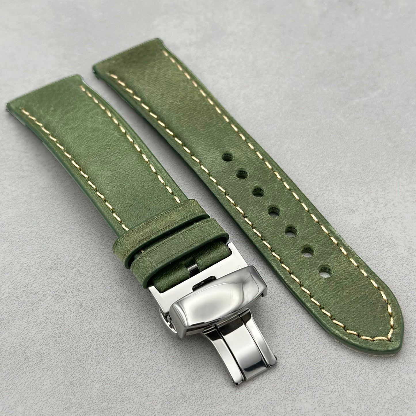 The Rome: Olive Green Italian Full Grain Leather Watch Strap