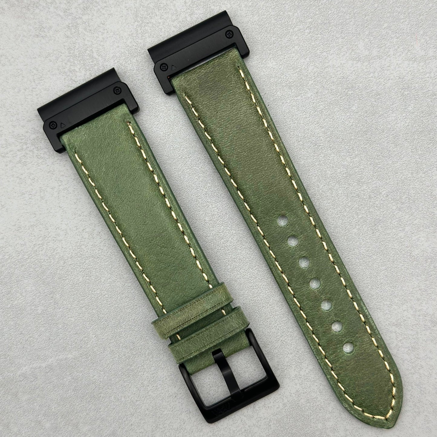 The Rome: Olive Green Italian Full Grain Leather Garmin QuickFit Watch Strap