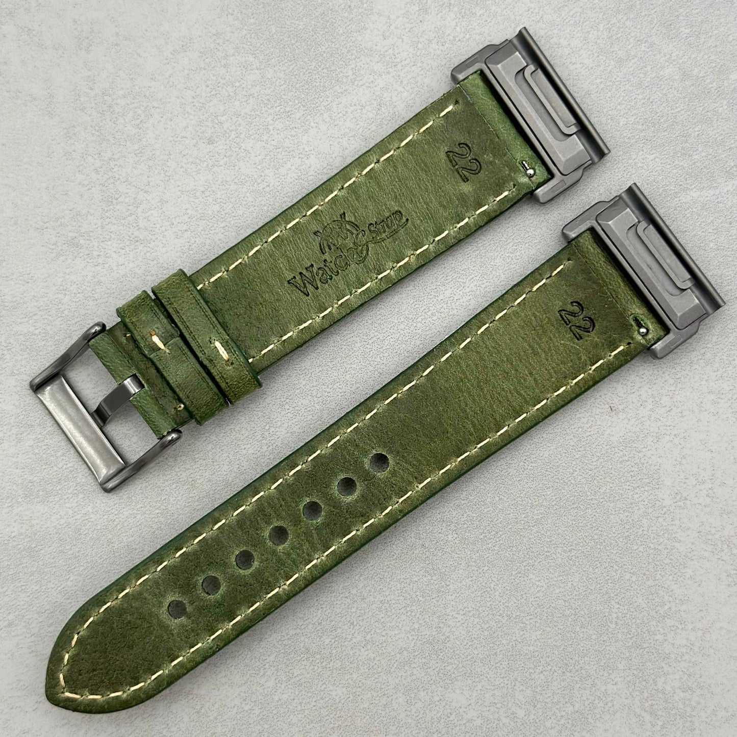 The Rome: Olive Green Italian Full Grain Leather Garmin QuickFit Watch Strap