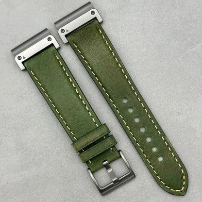 The Rome: Olive Green Italian Full Grain Leather Garmin QuickFit Watch Strap