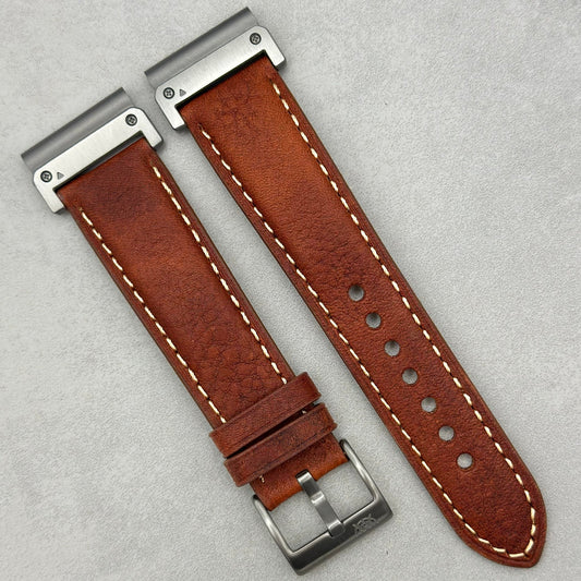 The Rome: Terracotta Brown Italian Full Grain Leather Garmin QuickFit Watch Strap