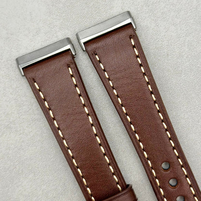 The Venice: Mocha Brown Italian Vegetable Tanned Leather Fitbit Sense/Versa Watch Strap