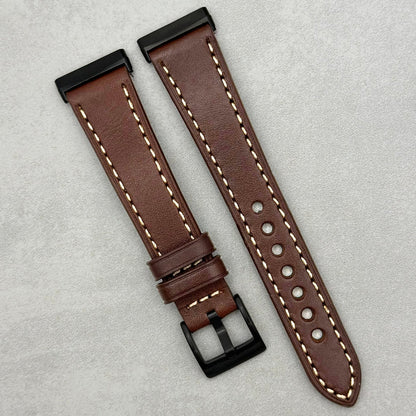 The Venice: Mocha Brown Italian Vegetable Tanned Leather Fitbit Sense/Versa Watch Strap