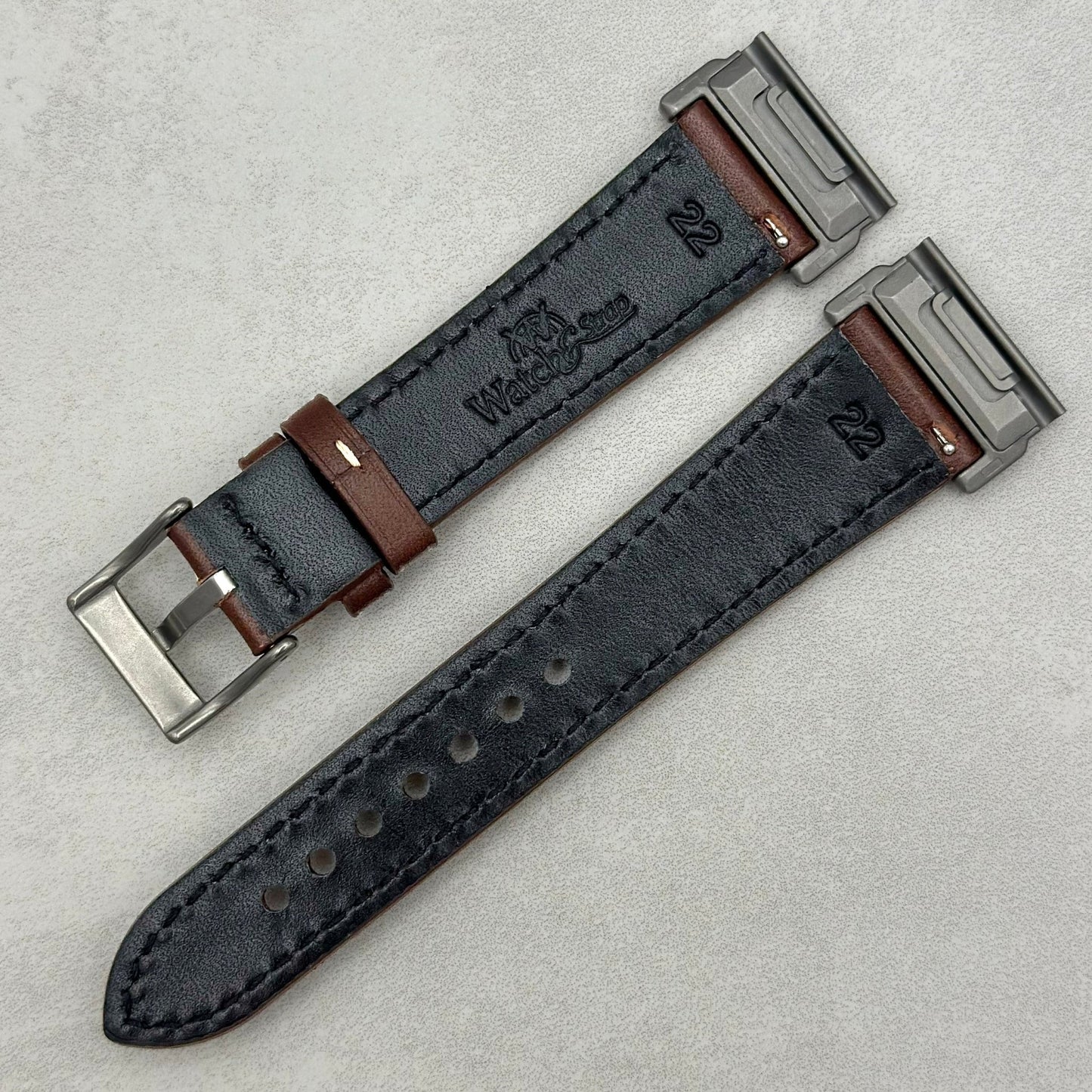 The Venice: Mocha Brown Italian Vegetable Tanned Leather Garmin QuickFit Watch Strap