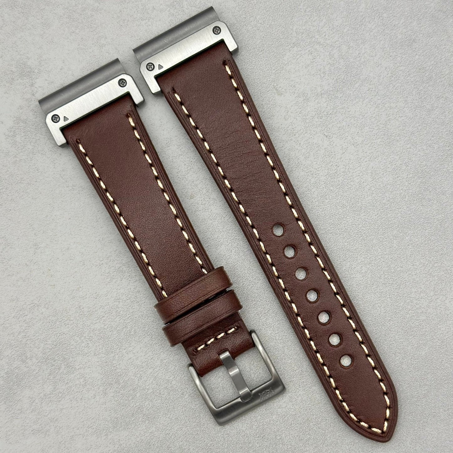 The Venice: Mocha Brown Italian Vegetable Tanned Leather Garmin QuickFit Watch Strap