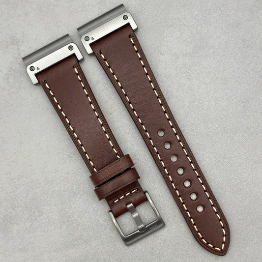 The Venice: Mocha Brown Italian Vegetable Tanned Leather Garmin QuickFit Watch Strap