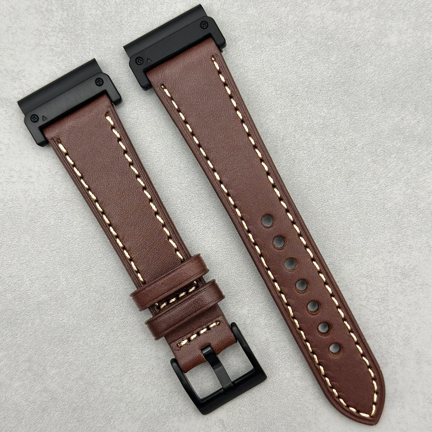 The Venice: Mocha Brown Italian Vegetable Tanned Leather Garmin QuickFit Watch Strap